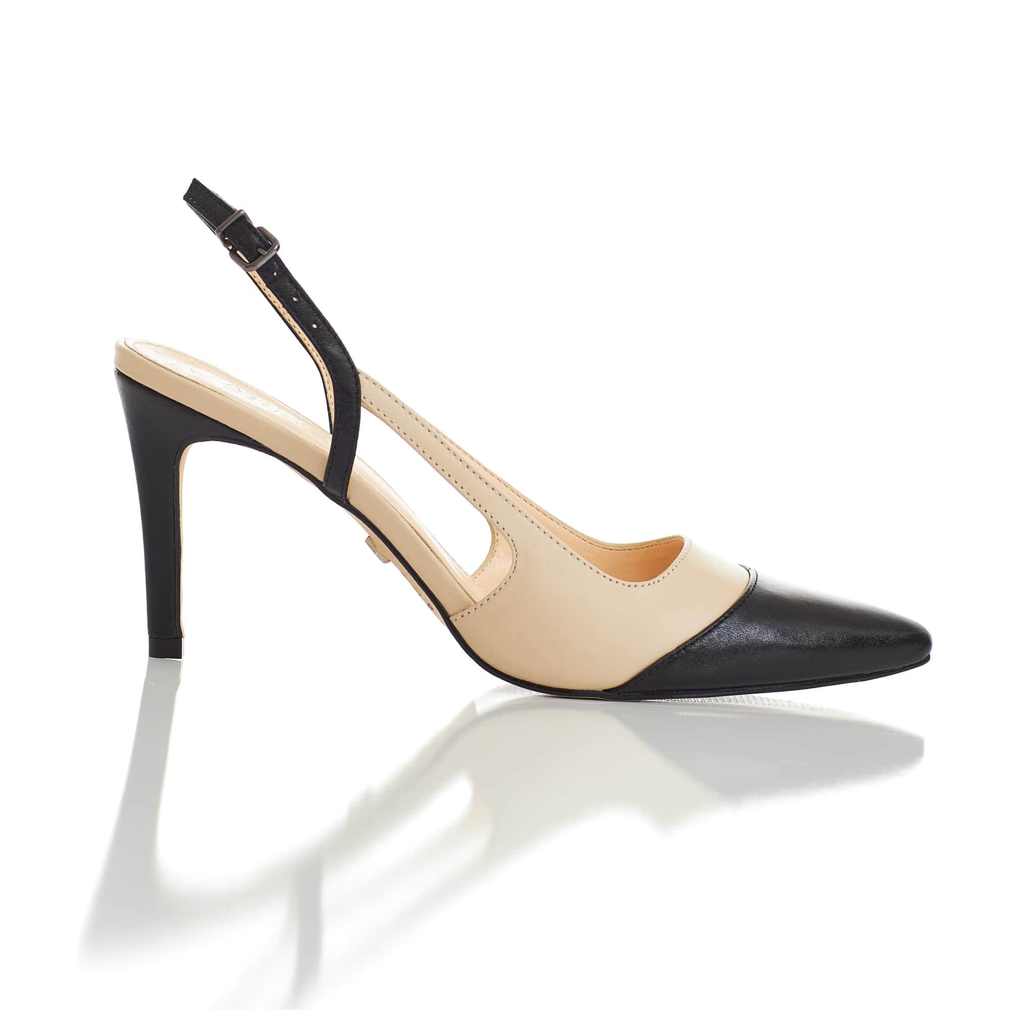 SCARPIN COURO BICOLOR GABRIELLE - OFF/PRETO