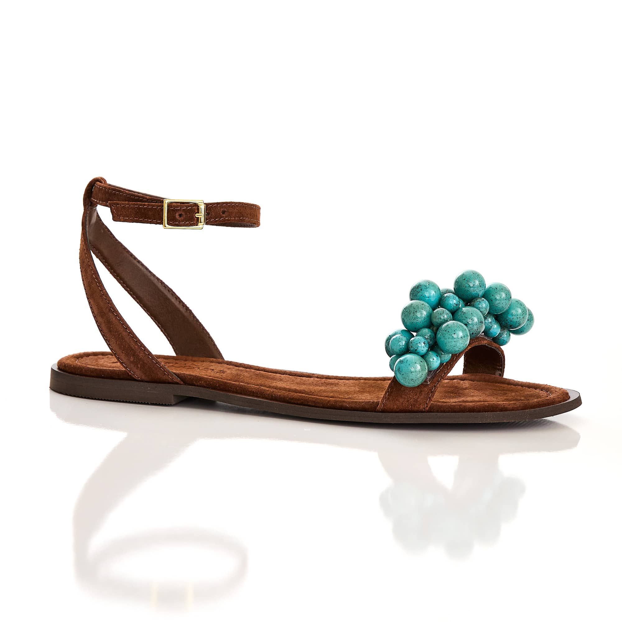 RASTEIRA COURO NOBUCK TURQUESA - CAFÉ