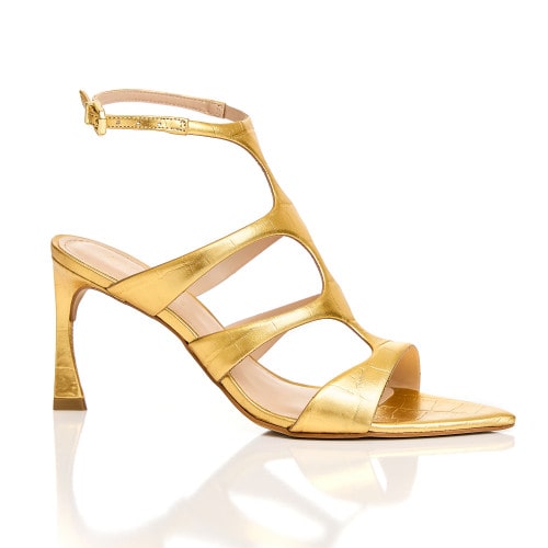 SANDÁLIA SALTO COURO CROCO FIORELLA - OURO