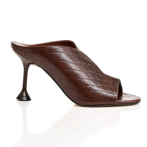 MULE SALTO COURO CROCO ZOE - CAFÉ